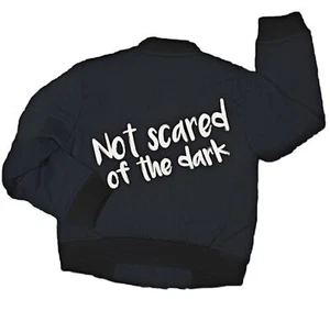 Little Man Happy-sz 6/7-Bomber Jacket- NOT SCARED Of The DARK-black & Silver - Picture 1 of 3