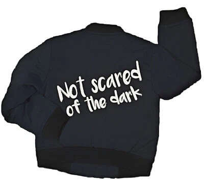 Little Man Happy-sz 6/7-Bomber Jacket- NOT SCARED Of The DARK-black & Silver - Image 1 of 3