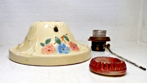 { VINTAGE PORCELAIN CEILING WALL LAMP LIGHT FIXTURE HAND PAINTED FLOWERS RAISED - Picture 1 of 2