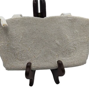 Bolso de Noche Vintage Blanco Cuentas Semillas Cuentas Cremallera Excelente Estado 6"x4"x1" - Imagen 1 de 7