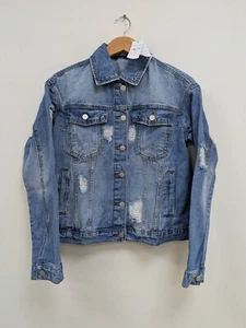 YOURS Mid Blue Distressed Western Denim Jacket (code st) - Picture 1 of 3