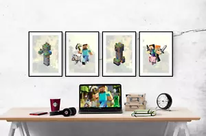 Minecraft Hintergrund 4er Set Drucke Xbox PS5 Bilder Wandbilder Poster - Bild 1 von 5