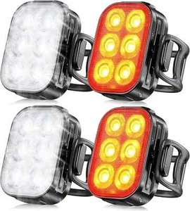 2 Set USB Ricaricabile LED Bicicletta Faro Bici Anteriore Posteriore Luce Ciclismo - Foto 1 di 13
