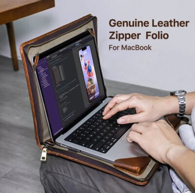 Genuine Leather Laptop Sleeve Bag For Macbook Air Pro 13 14 15 16 inch Briefcase - Image 1 of 4