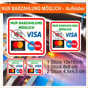 NUR BARZAHLUNG MÖGLICH - Aufkleber Kassengeschäft - keine Kartenzahlung - Bild 1 von 3