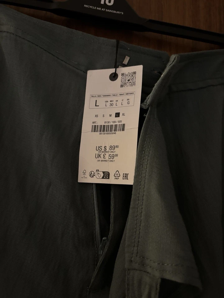 Ladies Size L Zara Khaki Trousers / Panel Bnwt Rrp £59.99 Modern Quirky Style - Image 1 of 4