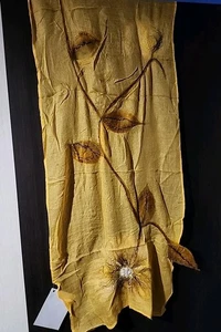 Handmade Felted Australian Wool Silk Scarf 64" x 15" Artisan Floral Design Nuno  - Picture 1 of 16