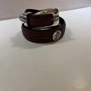 Vintage Mens Brighton Brown Braided Leather Belt Golf Medallions Size 34 - Picture 1 of 14