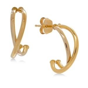 Solid 10K Gold Earrings J Hoop Luxury Women's Fashion Criss Cross Style Chic NWT - Picture 1 of 20