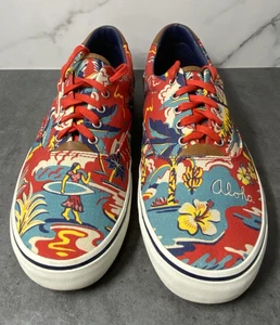 RARE Polo Ralph Lauren THORNTON III Aloha Tropical Red Canvas Shoes Mens 12D Men - Bild 1 von 10