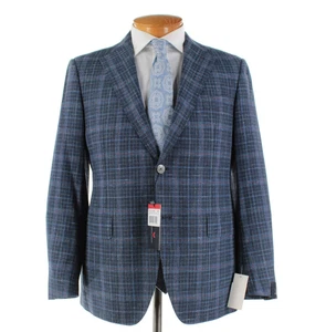 Cardinal of Canada NWT Wool Blend Sport Coat Size 40S US In Blue w/ Coral Plaid - Picture 1 of 12