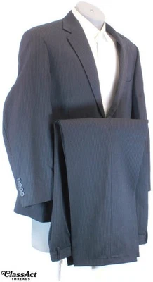 Stafford 2 Piece Suit Mens Wool Black Striped 2 Btn 44S Flat Fronts 40" Waist - Image 1 of 4