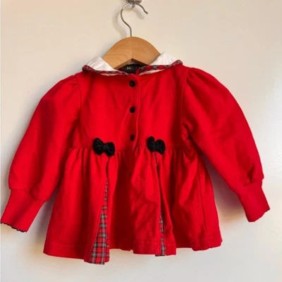 Chaqueta Gymboree Vintage Roja a Cuadros Niña 6-12 Meses 100% Algodón Cuello Peter Pan Foto 1 de 4