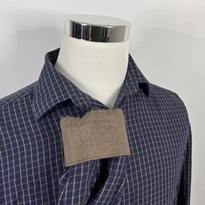 Jos A Bank Reserve Medium Tailored Fit Shirt Flip Cuff Blue Brown Plaid Cashmere - Picture 1 of 5