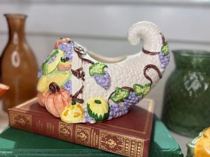 Vintage Holland Keramik Blumen Herbst Erntedank Füllhorn Übertopf Topf - Bild 1 von 7