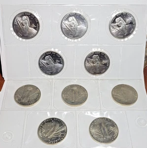 10 Coins 1988-1989 $5 Dollar Marshall Island Seal Shuttle Discovery Men On Moon - Picture 1 of 4