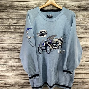 Vintage Looney Tunes Pullover Herren XL Blau Lot29 Wile E Coyote Road Runner Y2K - Bild 1 von 8