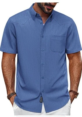 PJ PAUL JONES Men's Pocket Shirt Casual Button Down Short Sleeve Blue Summer S - Image 1 of 4