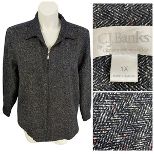 CJ Banks Blazer Womens 1x Zip Up Jacket Gray Office Corpcore Career Boardroom - Picture 1 of 15