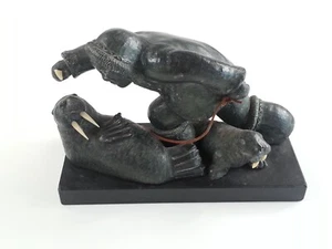 Wolf Original Steinskulptur Hand Made Canada Inuit Eskimo Statue Walross Jagd - Bild 1 von 8