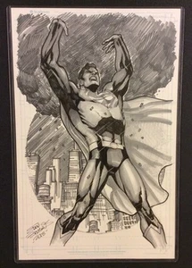 SUPERMAN ORIGINAL ARTWORK 11x17 Classic Action Pose by EDDY BARROWS Signed COA - Picture 1 of 5
