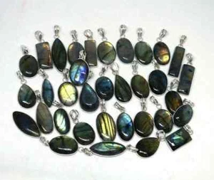 Natural Labradorite Gemstone Pendant 925 Sterling Silver Plated Handmade Jewelry - Picture 1 of 1