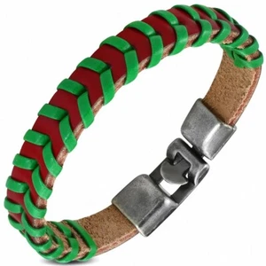 Braccialetto A Armatura di Pelle PU Rosso E Verde - Foto 1 di 1