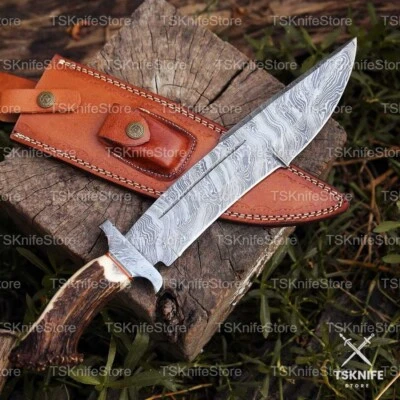 Custom Handmade Viking Seax Knife With Stag Horn Handle With Leather Sheath - Image 1 of 4