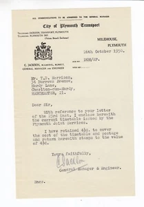 City Of Plymouth Transport Letterhead 1950 UK - Bild 1 von 2