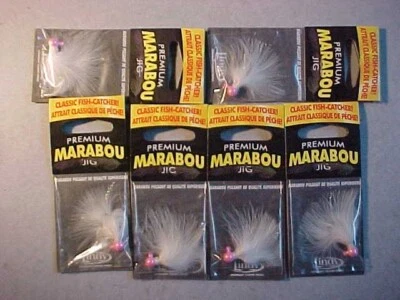 lot of 6 Lindy Marabou hair Jigs 1/16 oz pearl pink white Crappie ice fishing - Image 1 of 4