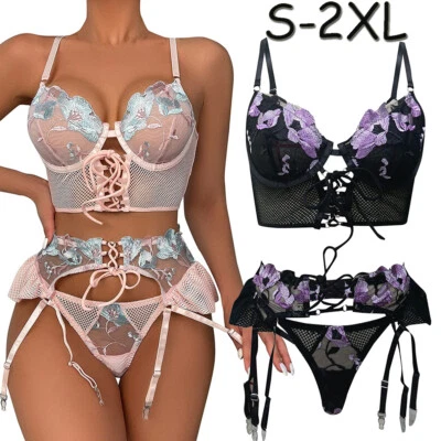 Women-Sexy-Sleepwear-Lingerie Garter Set & Stockings-Nightwear-Babydoll-Dress-US - Image 1 of 4