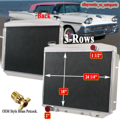 Aluminum 3 Row Radiator Fit 1957-1959 1958 Ford Fairlane Mercury Edsel V8 US Foto 1 de 4
