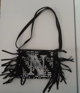 Justice Fringe Purse Black with Fringe, Shoulder or Handheld Strap, "N" - Picture 1 of 7