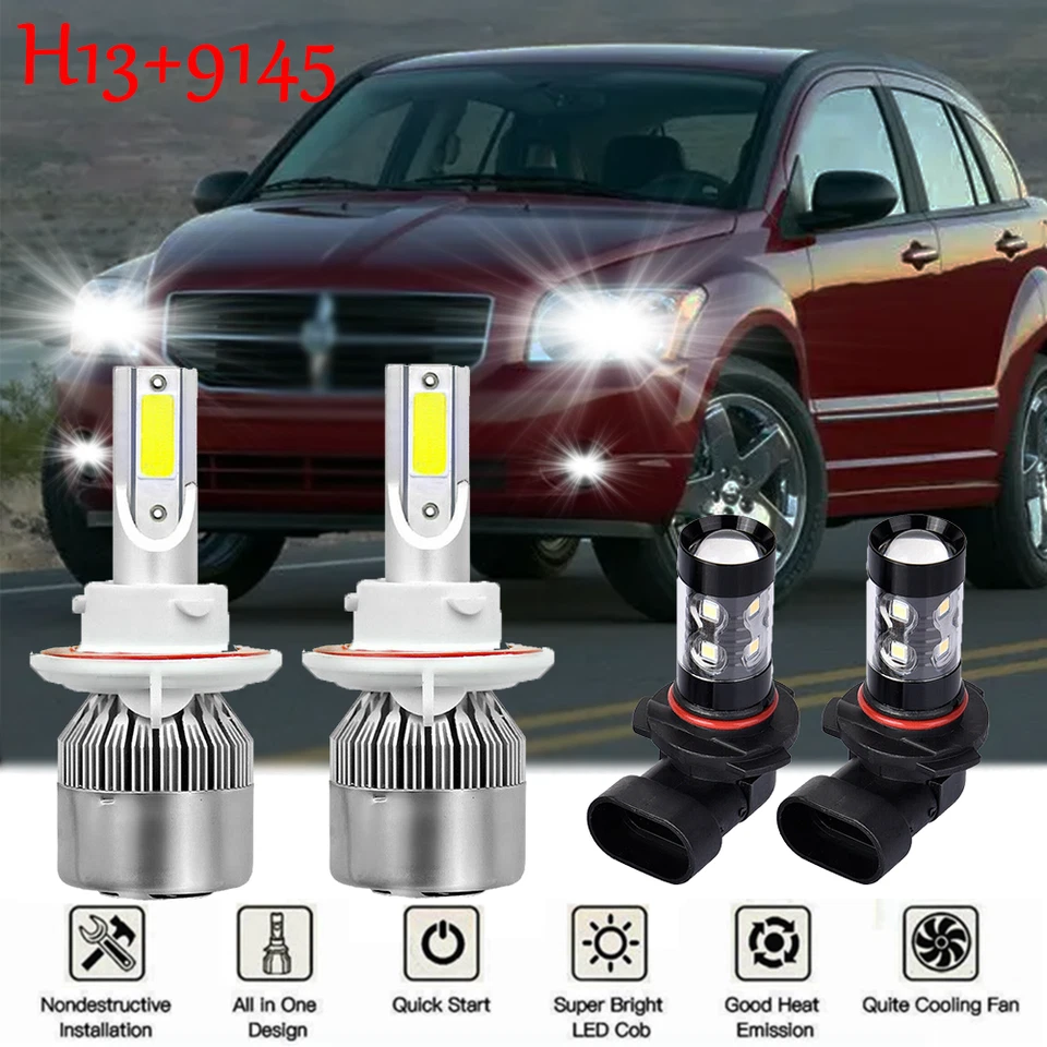 For 2007-2012 Dodge Caliber - 6000K H13 LED Headlight Hi/Lo + Fog Light Bulbs US Foto 1 de 4
