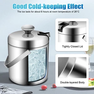 Double-Wall Stainless-Steel Insulated Ice Bucket With Lid and Ice Tong 1300ML - Picture 1 of 6