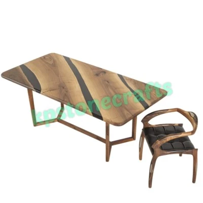 Handmade Walnut Epoxy Resin Tabletop – Luxury Live Edge Coffee Table, Dining Tab - Image 1 of 4