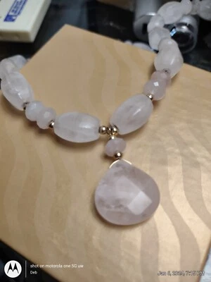 Collar Grueso de 17" Oro 14k Cuarzo Rosa Alambre Cuentas ORO GENUINO Y PIEDRA Foto 1 de 4