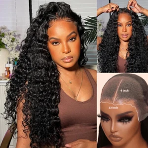UNice Malaysian Water Wave Precut 13x4Lace Front Wig Human Hair Glueless Wear Go - Picture 1 of 11