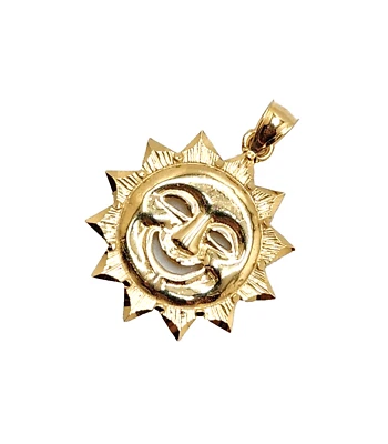 Colgante Sol Sonriente DZ Oro Amarillo 14K, 1 1/8" Alto x 7/8" Ancho, 2,7 Gramos Foto 1 de 4