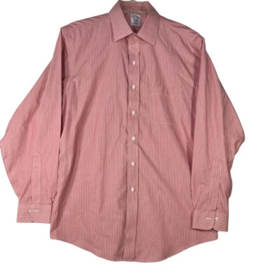 BROOKS BROTHERS 1818 Men Light Pink Stripe Dress Shirt Non Iron 16 1/2 - 35 - Image 1 of 4