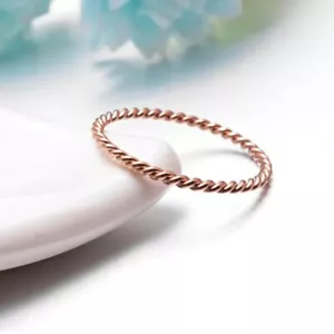 Anello di fidanzamento corda intrecciata oro rosa 18K donna fascia nuziale 1,5 mm corda intrecciata taglia 4-9 - Foto 1 di 15