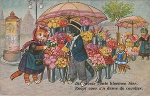 The Cavalier Buys Flowers Mart Anthropomorphic Cats 1933 Postcard 13740a - Picture 1 of 7