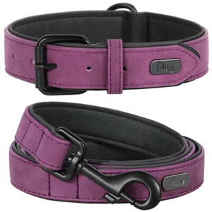 Soft Leather Dog Collar and Lead set Heavy Duty Adjustable for Small Large Dogs - Picture 1 of 21