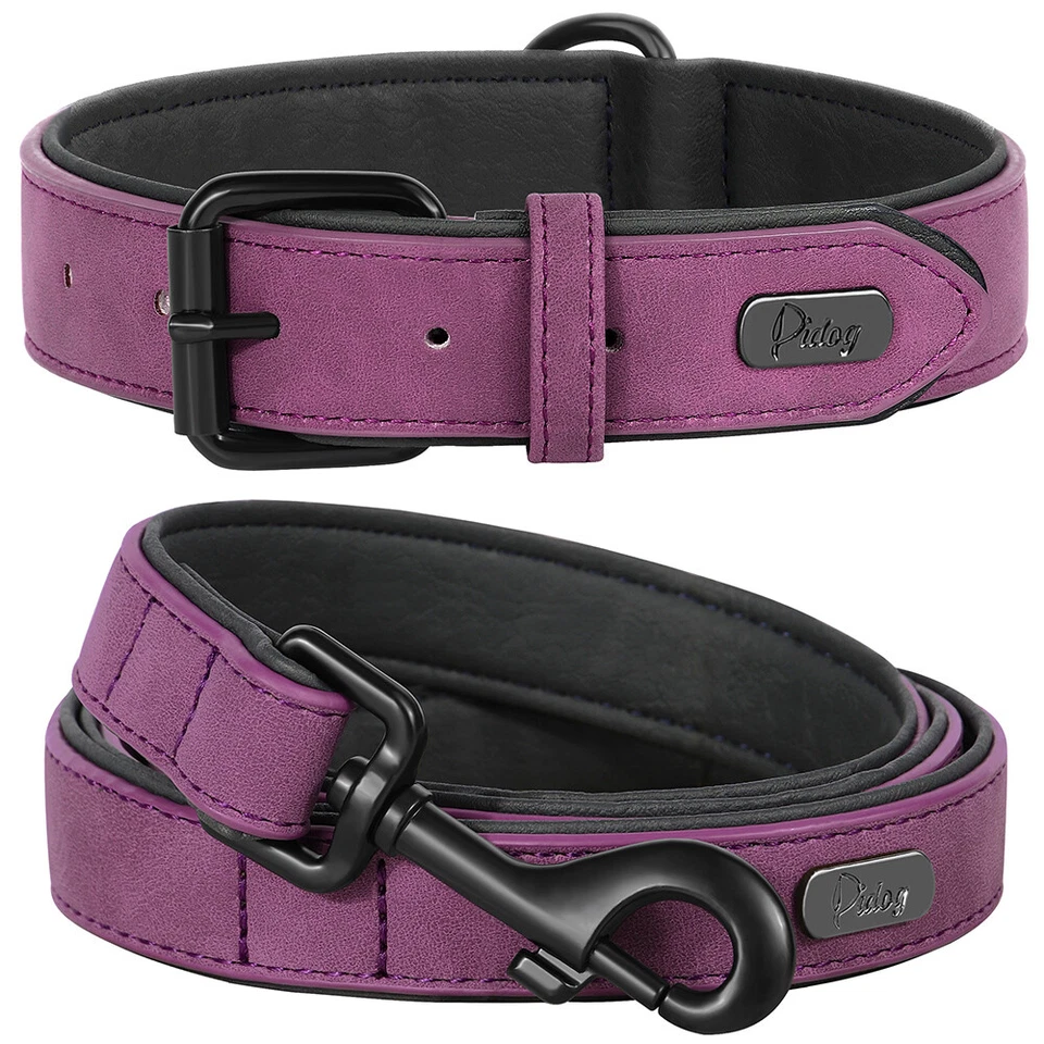 Soft Leather Dog Collar and Lead set Heavy Duty Adjustable for Small Large Dogs - image 1 of 4