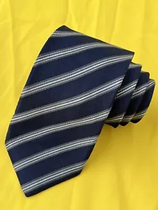 Authentische Krawatte CHRISTIAN ORANI gestreiftes Design auf marineblau 100 % Seide - Bild 1 von 11