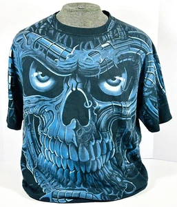Vintage 1998 Liquid Blue Terminator Skull All Over Print Shirt Size XL - Picture 1 of 6