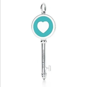 New w Box Authentic Tiffany & Co Sterling Silver Blue Enamel Key Heart Pendant - Picture 1 of 4