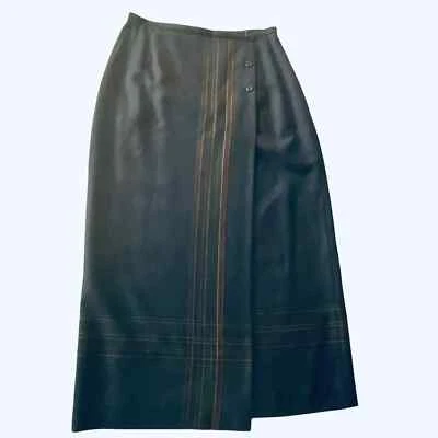 Falda Pendleton Vintage 100% Lana Virgen Azul Marino A Rayas Acento Talla 10 Frontal Dividido Foto 1 de 4