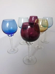 70er Mundgeblasen Weinglas Italien gedrehter Stiel 6er Set Glas Vintage 70s - Picture 1 of 9