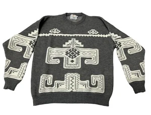 Vintage 80’s Aztec Indian Navajo pattern All Over Print Sweater XL Wool Blend - Picture 1 of 8